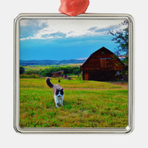 Ornamento De Metal Gato com Barns