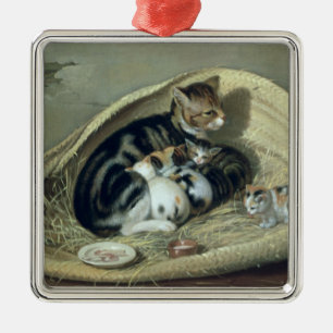 Ornamento De Metal Gato com seus gatinhos em uma cesta, 1797