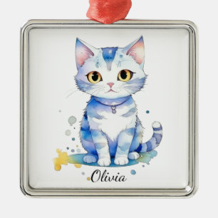 Ornamento De Metal Gato de aquarela (gatinho) design