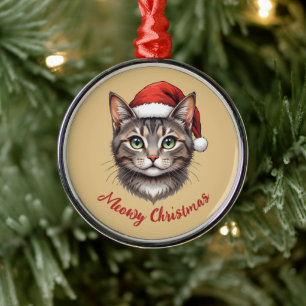 Ornamento De Metal Gato de Natal Fofo Personalizado com Chapéu de Pap