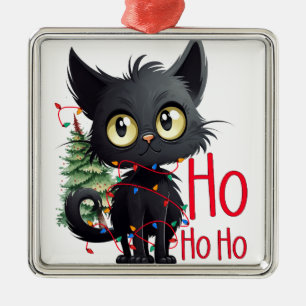 ORNAMENTO DE METAL GATO DE NATAL NEGRO ENGRAÇADO COM ÁRVORE