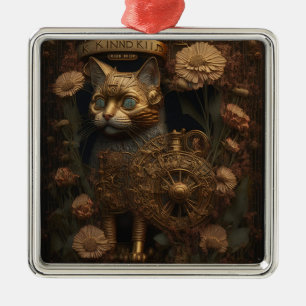 Ornamento De Metal Gato Dourado Gótico Steampunk