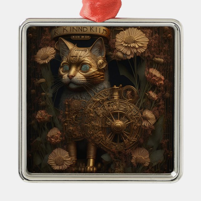 Ornamento De Metal Gato Dourado Gótico Steampunk (Frente)