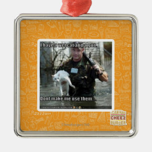 Ornamento De Metal Gato e arma molhados