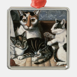 Ornamento De Metal Gato e gatinhos, c.1872-1883