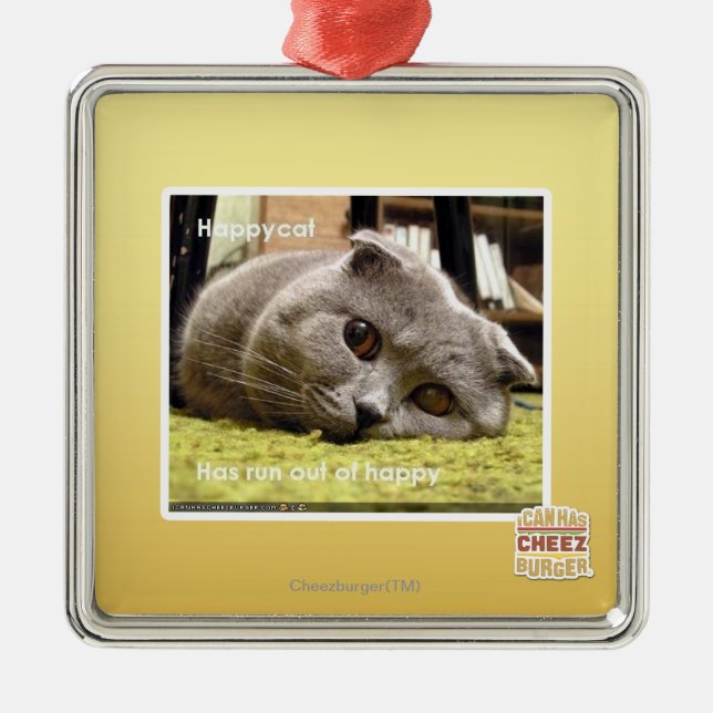 Ornamento De Metal Gato feliz, fora de feliz (Frente)