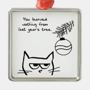 Ornamento De Metal Gato irritado e a árvore de Natal