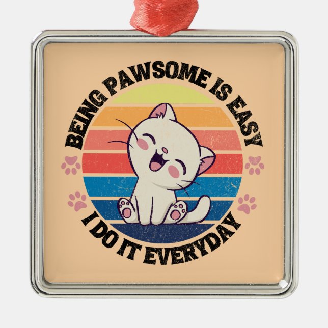 Ornamento De Metal Gato Kawaii branco e bonito (Frente)