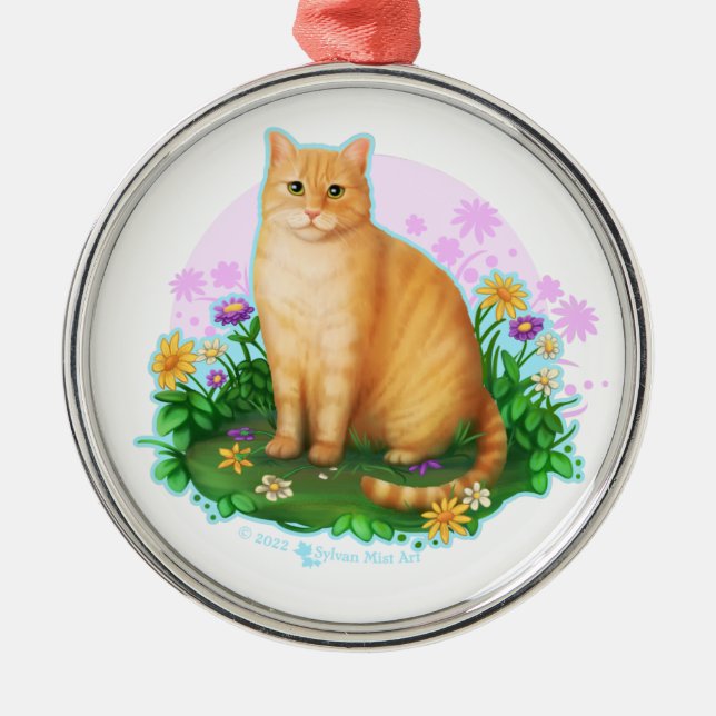 Ornamento De Metal Gato Laranja no Patch da Flor (Frente)