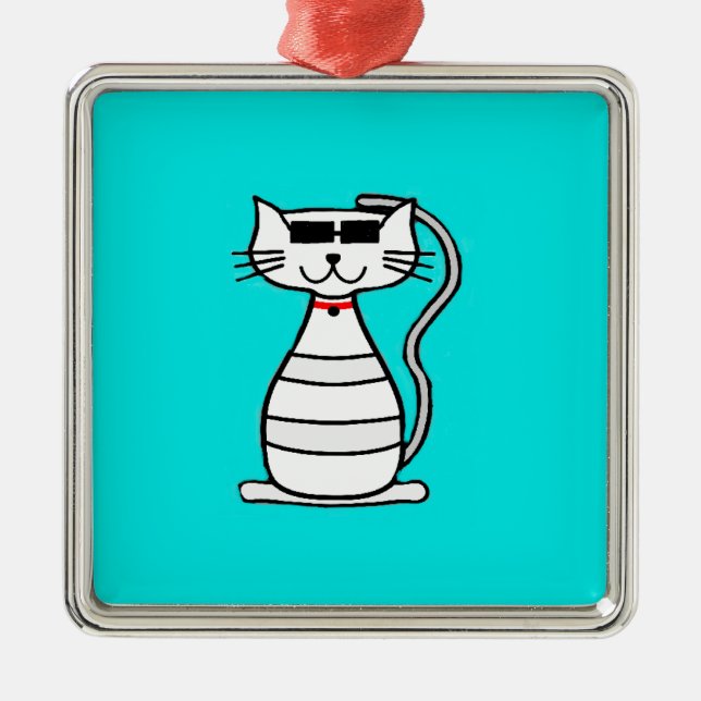 Ornamento De Metal Gato legal com óculos de sol (Frente)