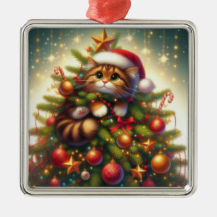 Ornamento De Metal Gato malicioso e bonito na árvore de Natal