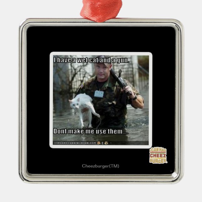 Ornamento De Metal Gato molhado e arma (Frente)