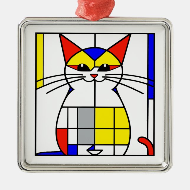 Ornamento De Metal Gato mondriano (Frente)