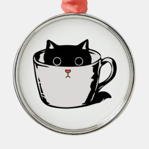 Ornamento De Metal Gato preto com nariz vermelho escondido em um copo