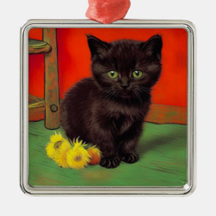 Ornamento De Metal Gato Preto do Estilo Van Gogh