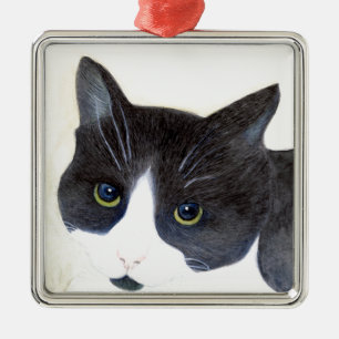 Ornamento De Metal Gato Preto e Branco