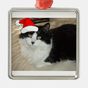 Ornamento De Metal Gato Preto e Branco de Natal