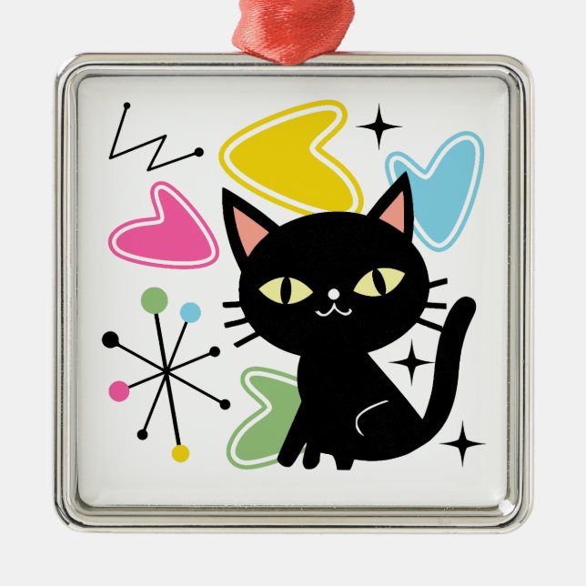 Ornamento De Metal gato preto meio século (Frente)