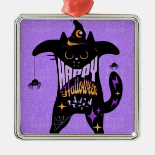 Ornamento De Metal Gato Preto Retrô Divertido Halloween