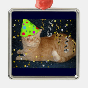 Ornamento De Metal Gato Tabby Laranja festa de aniversário
