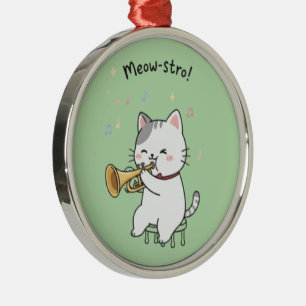 Ornamento De Metal Gato Trombeteiro Engraçado – Jazz Felino Fofo