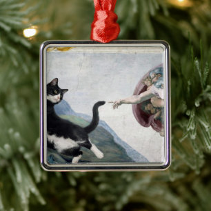 Ornamento De Metal Gato Tuxedo Tocando a Pata Divina