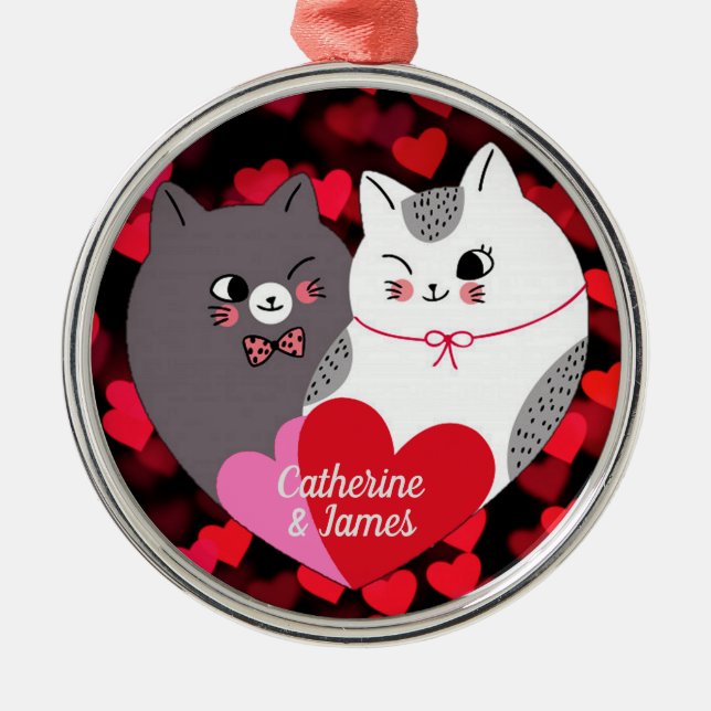 Ornamento De Metal Gatos de Amor Personalizados (Frente)