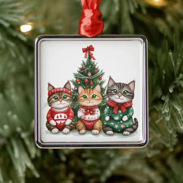 Ornamento De Metal Gatos de Natal bonitos (Árvore)