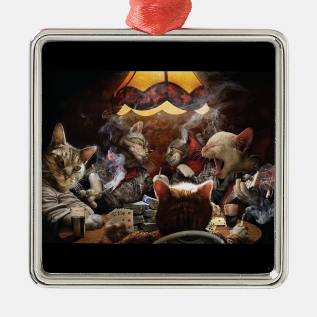 Ornamento De Metal Gatos jogando pôquer (Frente)