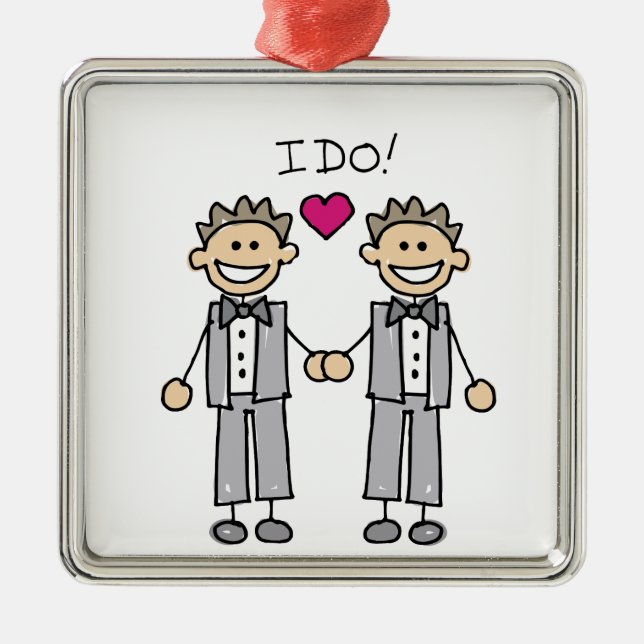 Ornamento De Metal Gay Wedding Groom (Frente)