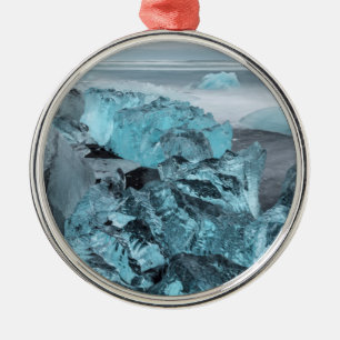 Ornamento De Metal Gelo azul na praia paisagem marinha, Islândia