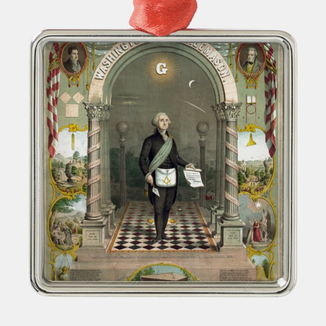 Ornamento De Metal George Washington como Freemason (Frente)