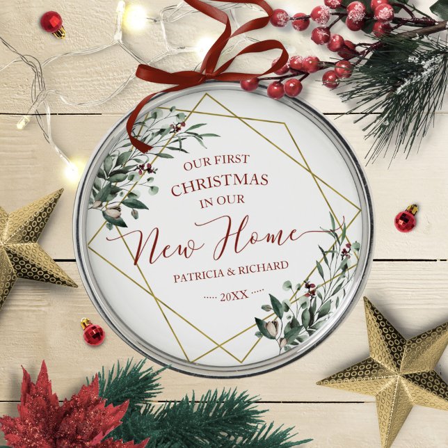 Ornamento De Metal Gerenciar Nosso Primeiro Natal Em Nossa Nova Casa (Criador carregado)