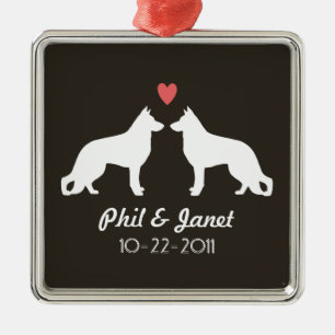 Ornamento De Metal German shepherd Cão Silhuettes Casal Personalizado