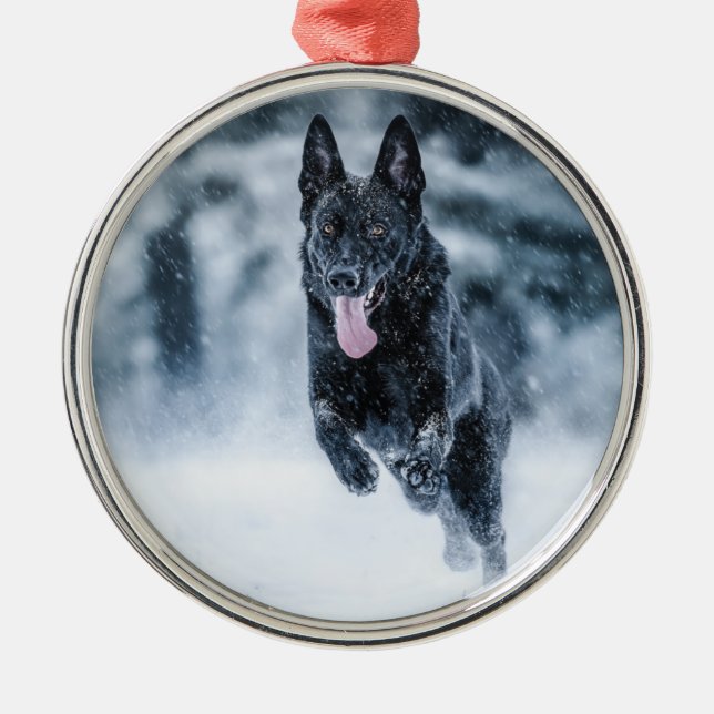 Ornamento De Metal German shepherd preto no Cobrir da escova de neve (Frente)
