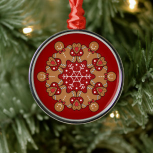 Ornamento De Metal Gingerbread Men E Snowflake Mandala
