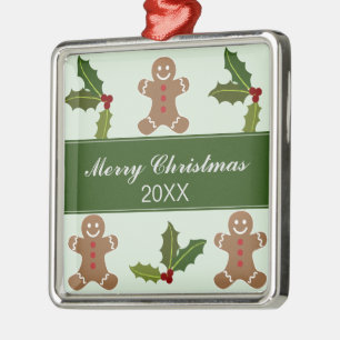 Ornamento De Metal Gingercake Men and Holly Christmas