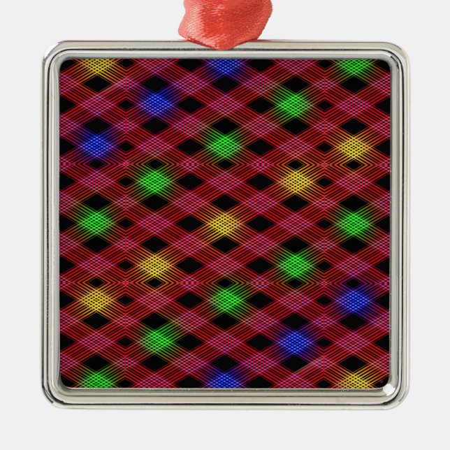 Ornamento De Metal Gingham Check Multicolor Pattern (Frente)