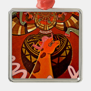 Ornamento De Metal Girafa Africana Impressão de Arte Tradicional Ca