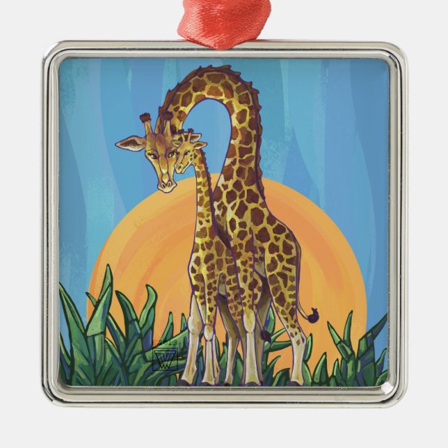 Ornamento De Metal Giraffe Mama and Baby (Frente)