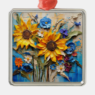 Ornamento De Metal Girassóis Flores selvagens Flor Mídia Mista Design