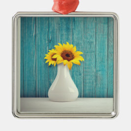 Ornamento De Metal Girassóis num vaso