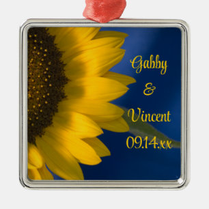 Ornamento De Metal Girassol amarelo no casamento azul
