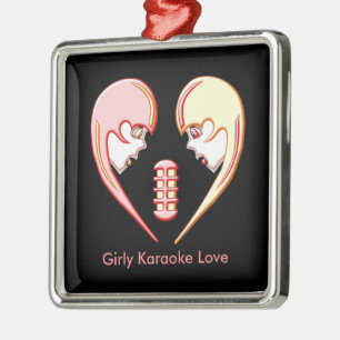 Ornamento De Metal Girly BFF Karaoke Love Heart