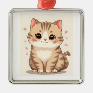 Ornamento De Metal Gleeful Cat: Bela Arte Kawaii Kitten para Qualquer