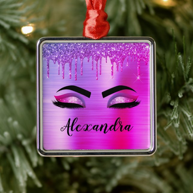 Ornamento De Metal Glitter Roxo Eyelashes Eyelashes Monograma (Árvore)
