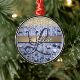 Ornamento De Metal Glittery Blue Monograma de Miçangas