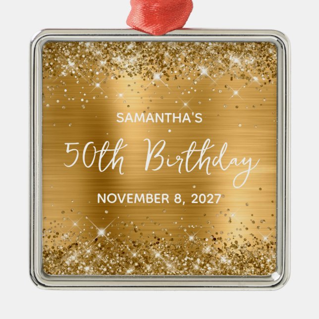 Ornamento De Metal Glittery Gold Foil 50th Birthday (Frente)