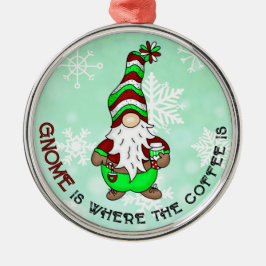 Ornamento De Metal Gnome é onde está o café | Festa de Natal