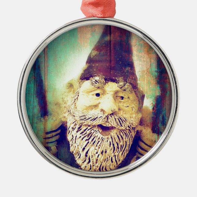 Ornamento De Metal Gnomo Grunge (Frente)